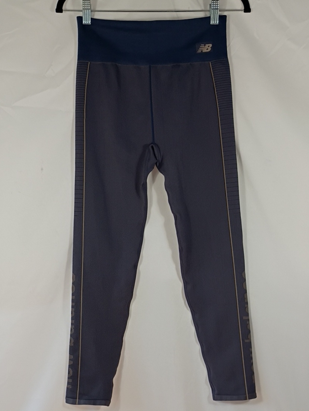 NWT New Balance Navy/Mushroom Logo Seamless Leggings Women's Size Medium Workout
